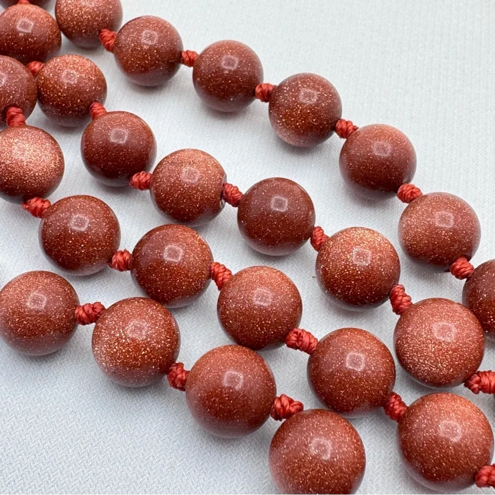 Goldstone Beaded Necklace Long Brown Sparkle Gemstone Strand Boho Statement